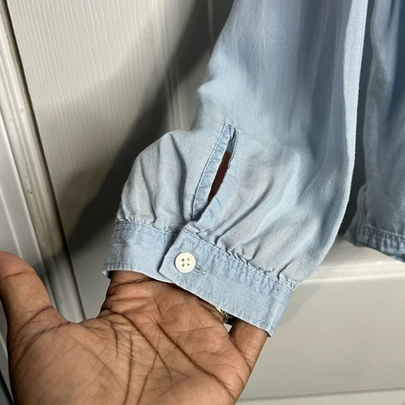 LOFT Women’s The Softened Shirt Chambray Babydoll Top Blue - Size XL - Picture 3 of 5